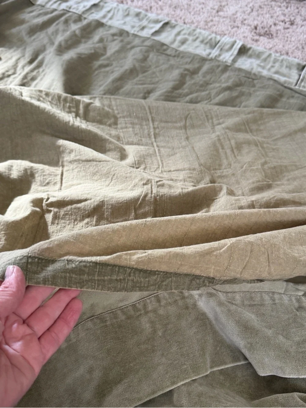 Anthropologie trova scalloped edge velvet curtain panel Olive green